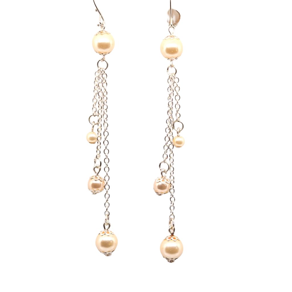Pink Chained Pearl Earrings